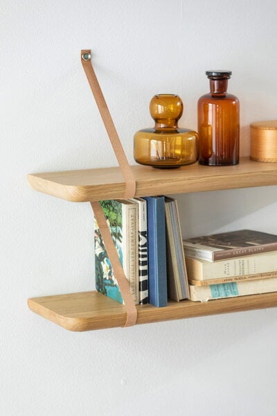 Wall shelves, Renki L shelf, oak -  recycled leather, Natural