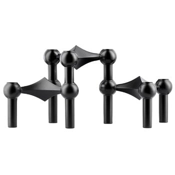 Candleholders, STOFF Nagel candleholder, set of 3,  matt black, Black