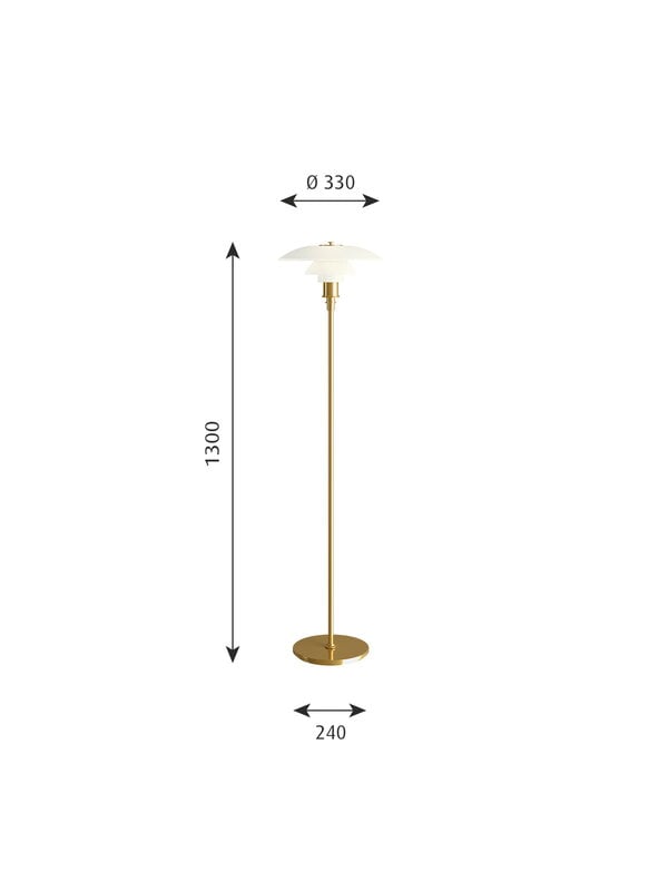 Floor lamps, PH 3 1/2 - 2 1/2 floor lamp, metallised brass, Gold