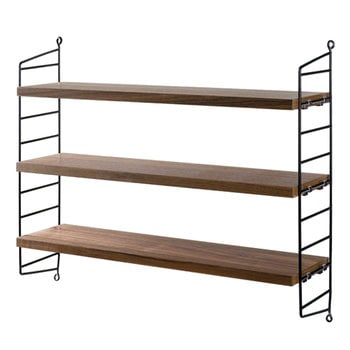 Wall shelves, String Pocket shelf, walnut - black, Brown