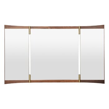 Wall mirrors, Vanity wall mirror, 3 panels, walnut - brass, Brown