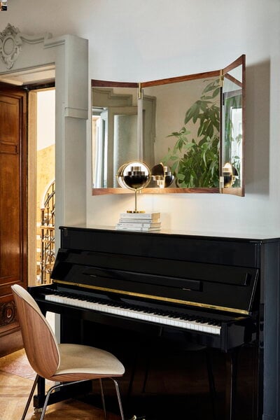 Wall mirrors, Vanity wall mirror, 3 panels, walnut - brass, Brown