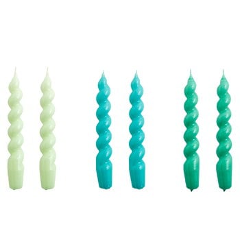 Candles, Spiral candles, set of 6, mint - green aqua - green, Multicolour