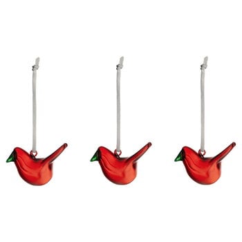 Glass objects, Mini glass bird, 3 pcs, red, Red