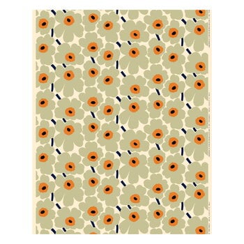 Marimekko fabrics, Pieni Unikko cotton fabric, cotton - sage- warm orange, Green