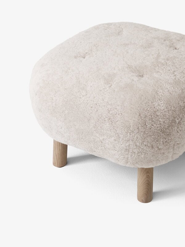 Poufs & ottomans, Little Petra ATD1 pouf, Moonlight sheepskin - white oiled oak, White